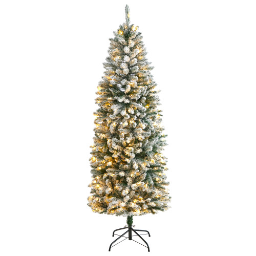 6' Pre-Lit Flocked Slim Montreal Artificial Christmas Tree, Warm Clear LED Lights - IMAGE 1