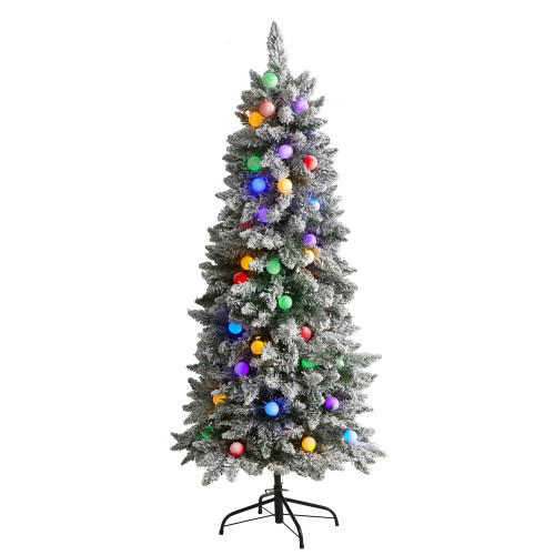 5' Pre-Lit Artificial Flocked British Columbia Fir Christmas Tree, Multicolor Lights - IMAGE 1