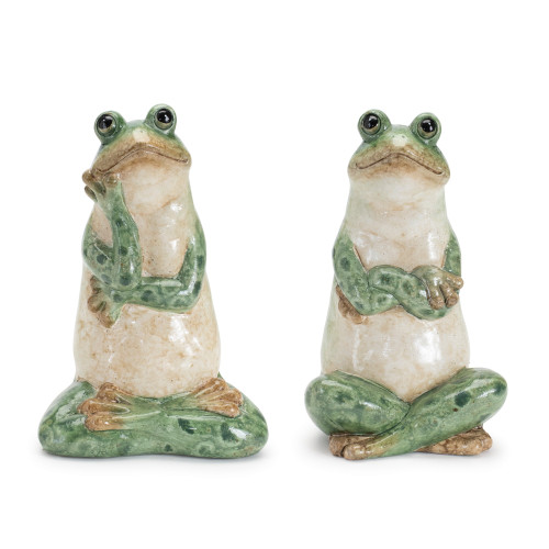 Sitting and Thinking Frog Ceramic Outdoor Garden Statues - 7.5" - Set of 2 - IMAGE 1