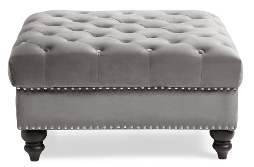 Velvet Upholstered Tufted Ottoman - 35" - Dark Gray - IMAGE 1