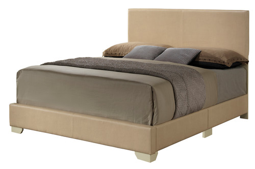 Faux Leather Upholstered Panel Queen Bed - 86" - Beige - IMAGE 1
