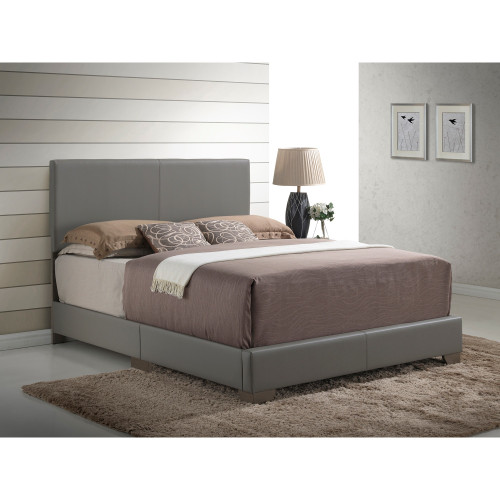 Solid Faux Leather Upholstered Panel Full Bed - 81" - Gray - IMAGE 1