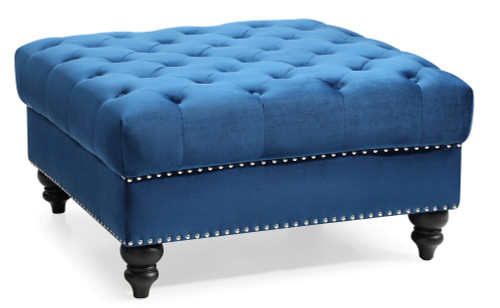 Velvet Upholstered Tufted Ottoman - 35" - Blue - IMAGE 1