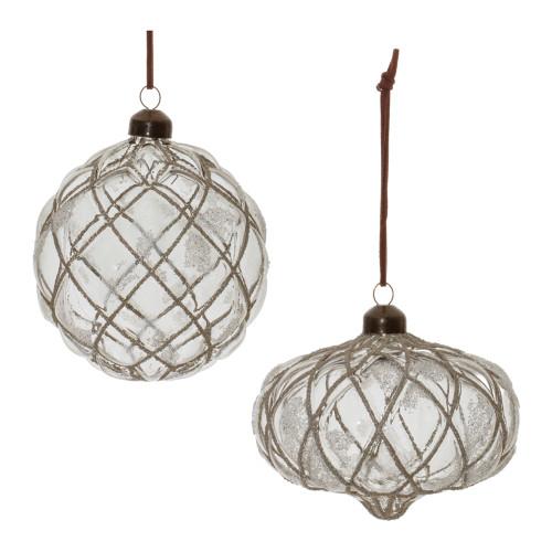 Frosted Harlequin Glass Christmas Ornaments - 5" - Silver and Gray - 6ct - IMAGE 1