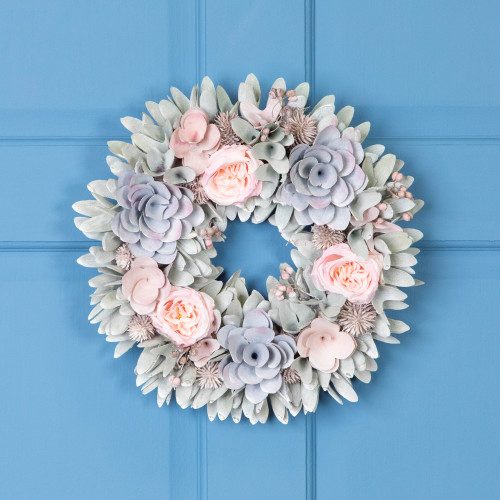 Roses and Thistle Wooden Artificial Floral Spring Wreath - 14" - IMAGE 1