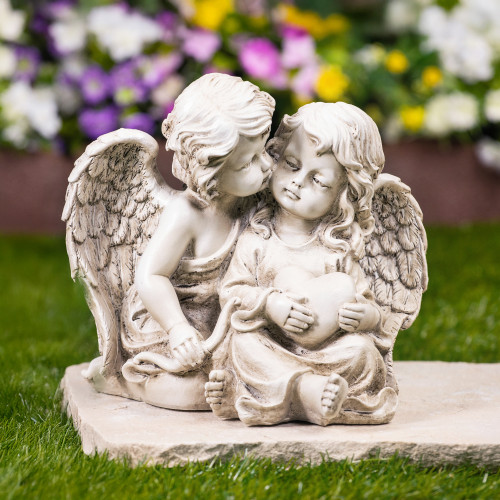 Double Cherubs with Heart Statue - 9" - IMAGE 1