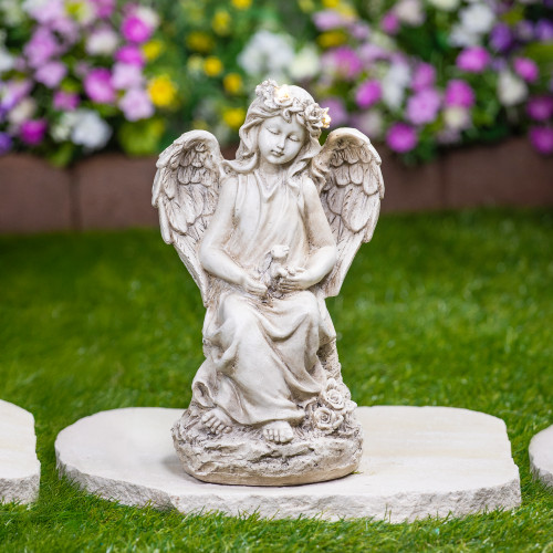 LED Lighted Angel with Rabbit Statue - 13" - IMAGE 1