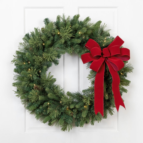 Pre-Lit Battery Operated Mossy Cashmere Pine Artificial Christmas Wreath - 32" - Clear Led Lights - IMAGE 1