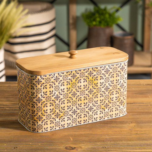 Geometric Rectangular Storage Canisters with Wooden Lid - 11.25" - IMAGE 1