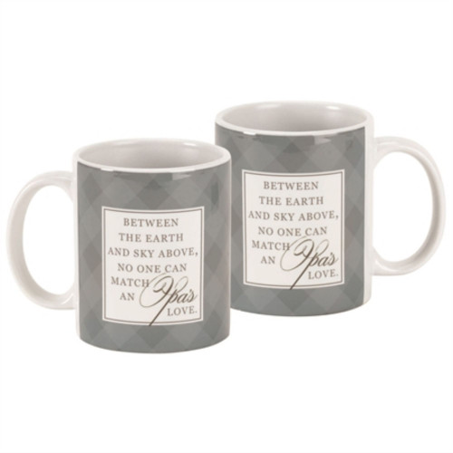 4.75" Antique Gray and White Plaid Style Love Words Printed Mug - IMAGE 1