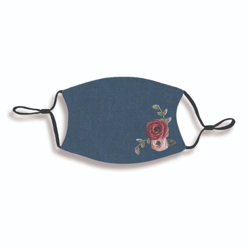 Blue and Pink Denim Floral Two Layer Adult Face Mask - IMAGE 1