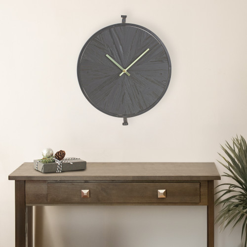 Round Wooden Wall Clock with Suspended Stand - 17.75" - Black - IMAGE 1