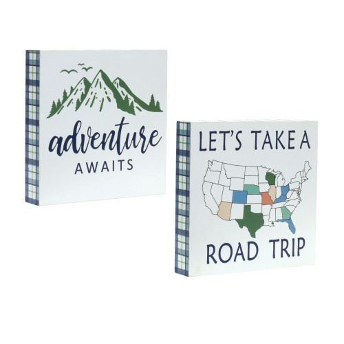 Adventure and Road Trip Block Sentiment Signs - 8" - Set of 4 - IMAGE 1