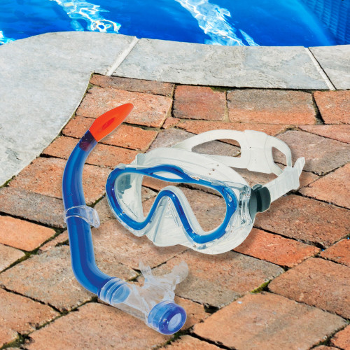 Youth and Adult Silicone Mask and Dry Top Snorkel with Purge Valve Scuba Set - 14" - IMAGE 1