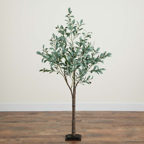 Pre-Lit Fruiting Olive Artificial Tree - 5' - Warm White LED Lights - IMAGE 1