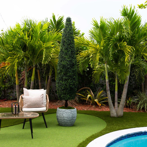 Potted Boxwood Topiary Outdoor Artificial Cone Tree - 8' - Green - IMAGE 1