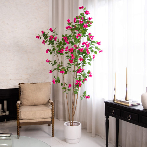 Bougainvillea Artificial Potted Tree - 8' - Pink and Green - IMAGE 1