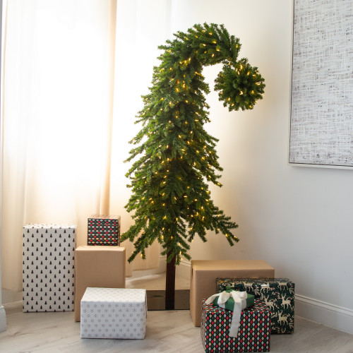 Pre-Lit Santa's Hat Artificial Pine Christmas Tree - 7’ - Warm White LED Lights - IMAGE 1