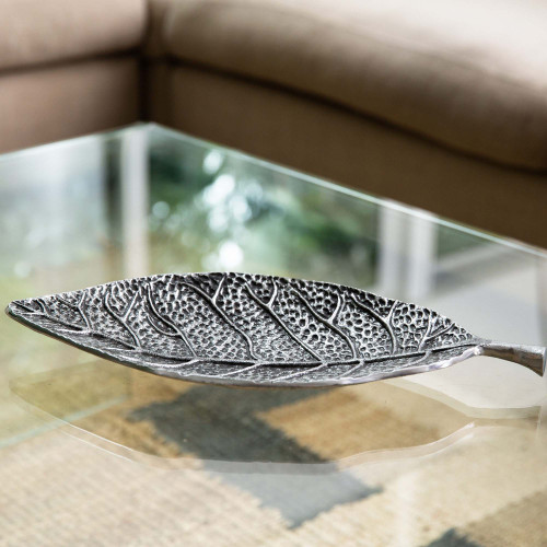 Antique Finished Leaf Accent Tray - 16" - Silver and Gray - IMAGE 1