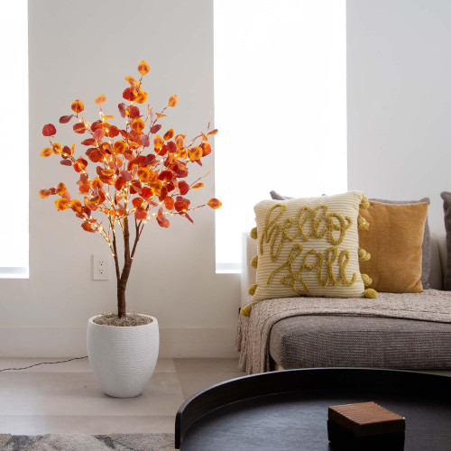 Pre-Lit Potted Artificial Eucalyptus Tree - 4’ - Warm White LED Lights - IMAGE 1