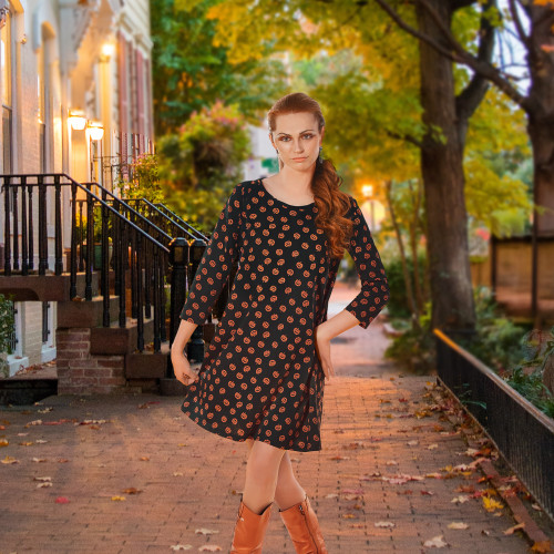 Women's Jack-O-Lantern Pumpkin Halloween Dress - Large - IMAGE 1