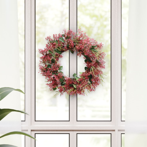 Gypsophila Floral Artificial Spring Wreath - 24" - Red - IMAGE 1