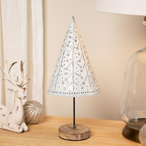 Embossed Winter Wonderland Metal Cone Christmas Tree Decoration - 14" - IMAGE 1