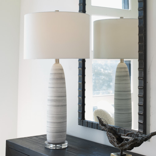 Bottled Ceramic Table Lamp with Drum Shade - 31.5" - Matte White - IMAGE 1