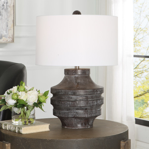 Timber Style Carved Table Lamp - 24" - IMAGE 1