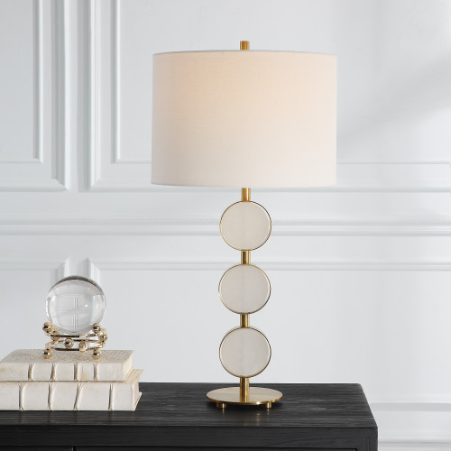 Suspended Alabaster Disk Table Lamp - 28.5" - IMAGE 1