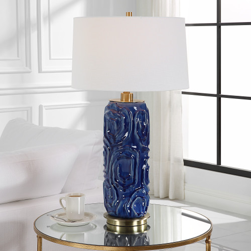 Geometric Patterned Ceramic Table Lamp - 33" - IMAGE 1