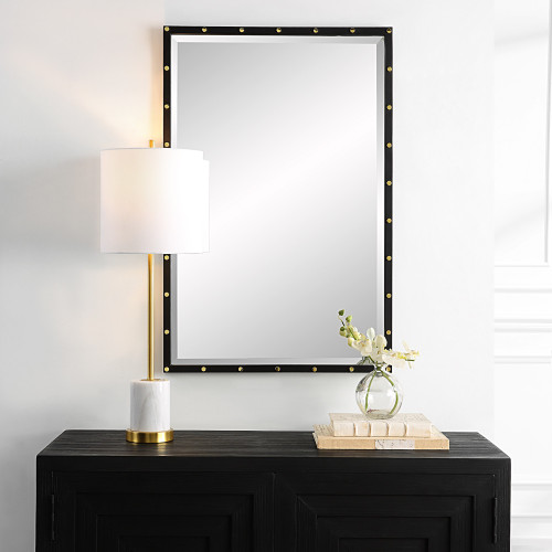Rectangular Framed Wall Mirror with Screw Caps - 35.75" - Matte Black - IMAGE 1