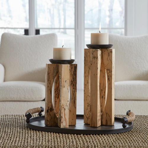 Wooden Sculptural Candle Holders - 15" - Set of 2 - IMAGE 1