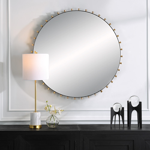 Round Framed Wall Mirror with Tapered Pegs - 37.25" - Matte Black - IMAGE 1