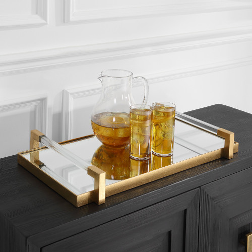 Rectangular Mirrored Tray - 23.75" - Gold and Clear - IMAGE 1