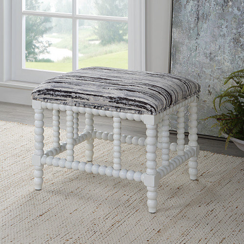 Small Upholstered Bench with Turned Base - 22.5" - White - IMAGE 1