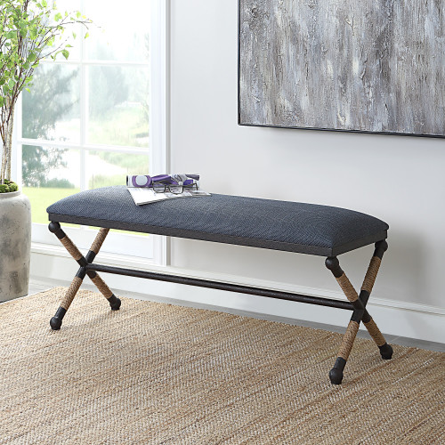 Cushioned Top Bench with Metal Frame - 47.75" - Navy Blue - IMAGE 1