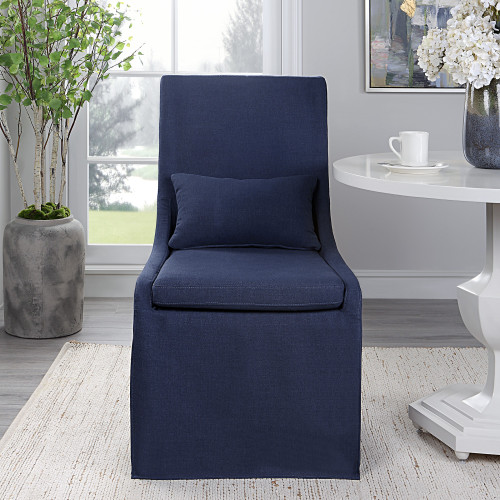 Plush Cushion Seat Armless Chair - 39.5" - Denim Blue - IMAGE 1