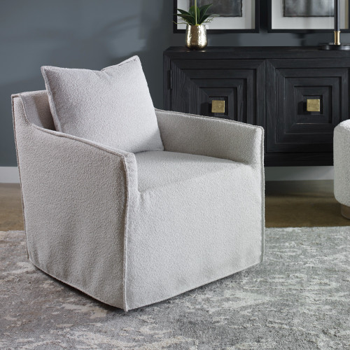 Plush Swivel Accent Chair with Square Pillow - 33.5" - IMAGE 1