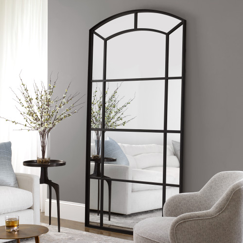 Oversized Arch Framed Wall Mirror - 81.75" - Black - IMAGE 1