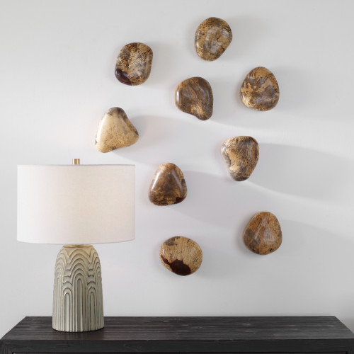 Wooden Pebbles Wall Decoration - 6" - Set of 9 - IMAGE 1