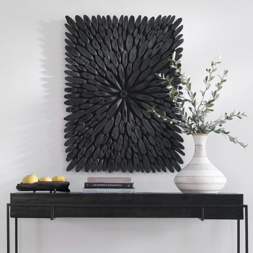 Sunburst Rectangular Wooden Wall Decor - 39.25" - Black - IMAGE 1