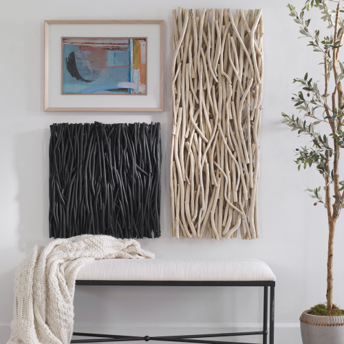 Solid Teak Square Wall Decor - 24" - Black - IMAGE 1