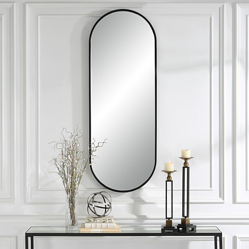 Tall Iron Framed Oval Vanity Mirror - 60" - Black - IMAGE 1