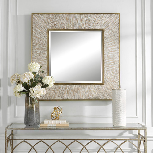 Weathered Style Square Wall Mirror - 41.5" - Whitewash Finish - IMAGE 1