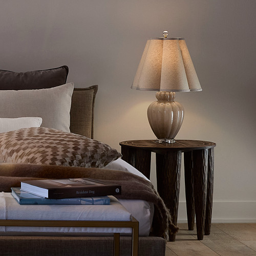 Hand-Blown Glass Table Lamp with White Scallop Shade - 23" - Taupe - IMAGE 1