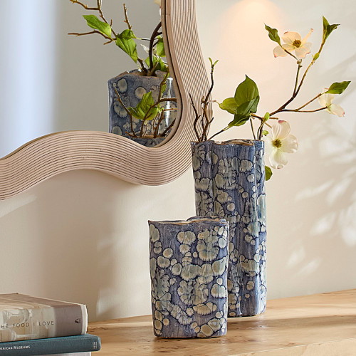 Medium and Small Handmade Ceramic Vase - 12" - Blue - Set of 2 - IMAGE 1