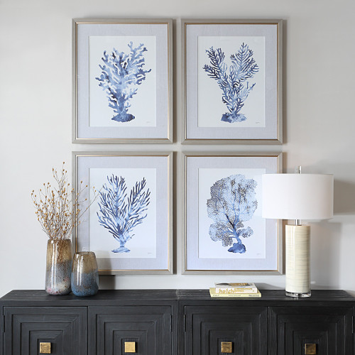 Coral Framed Wall Art - 32.25" X 26.25" - Blue and Gray - Set of 4 - IMAGE 1