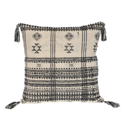 Boho Square Throw Pillow - 18" - Beige and Black - IMAGE 1