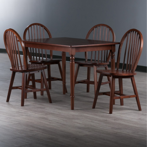5-Piece Rectangular Dining Table with Windsor Chairs - 47.25" - Walnut Brown - IMAGE 1